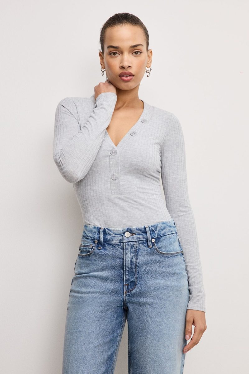 RIBBED HENLEY BODYSUIT
