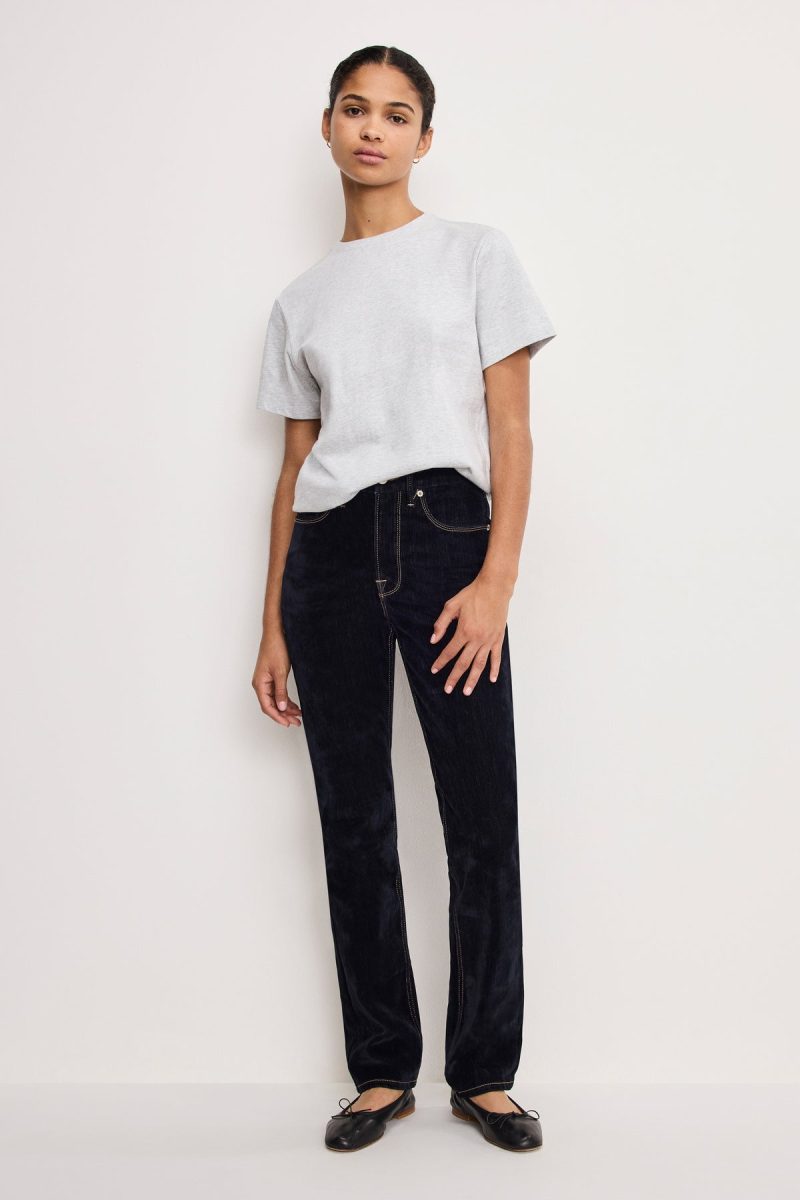 GOOD ICON STRAIGHT FLOCKED DENIM JEANS