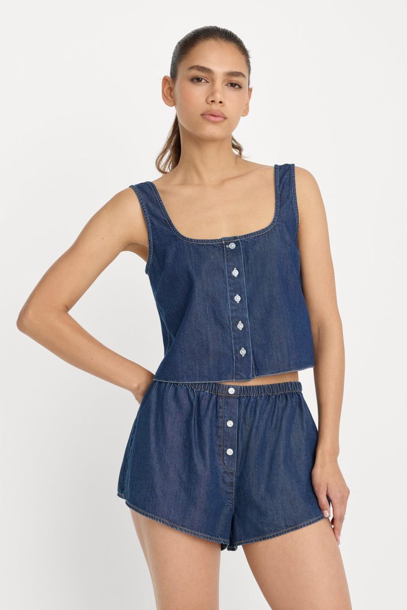 DENIM BUTTON FRONT TANK