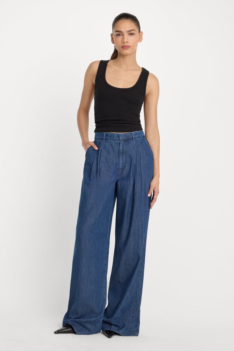 PLEATED HIGH WAISTED WIDE LEG TROUSER