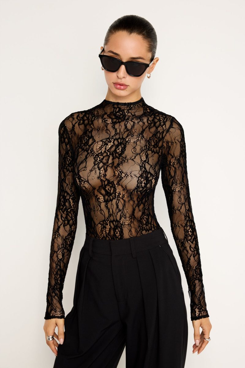 LACE MOCK NECK BODYSUIT