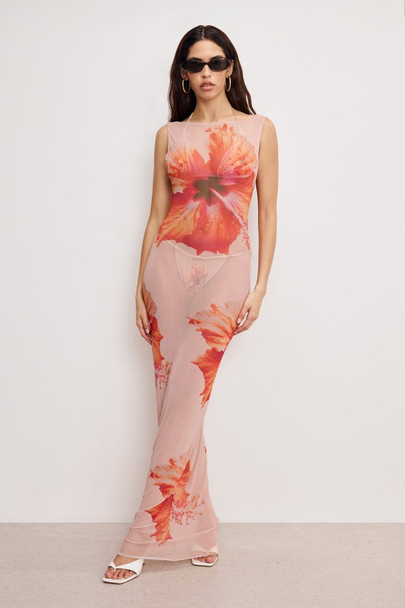 GAUZE MESH MAXI DRESS