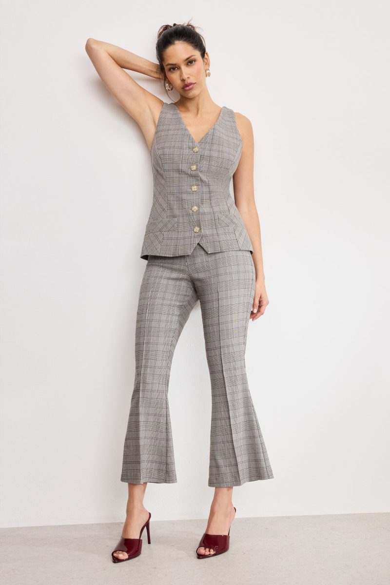 PLAID PULL ON KICK FLARE PANTS