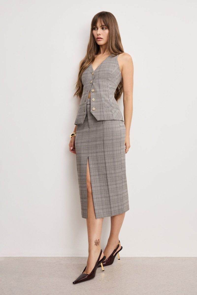 PLAID MIDI SKIRT